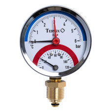 357317 термоманометр Tervix Pro Line 80/0-6 бар, 0-120С, радіальний, з монтажним клапаном 1/2"