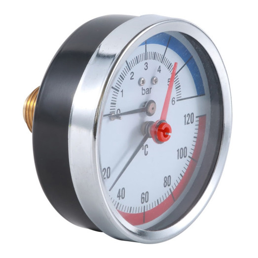 Термоманометр Tervix Pro Line 80/0-4 бар, 0-120 С аксіальний, з монтажним клапаном 1/2"