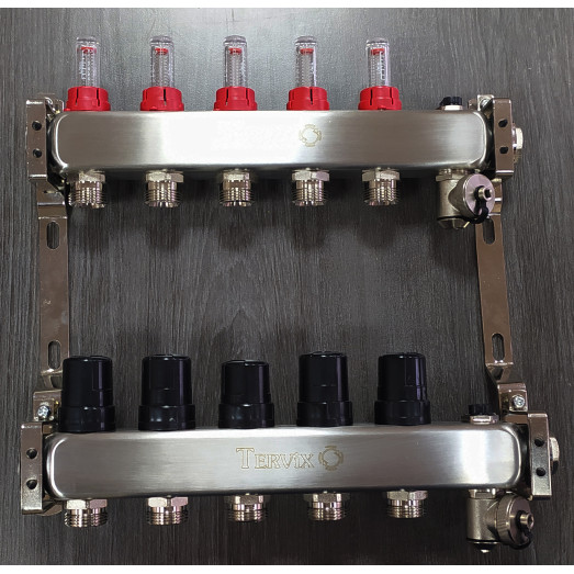 501211 Коллектор на 11 контуров с расходомерами, краном Маевского и сливным краном, Tervix Pro Line