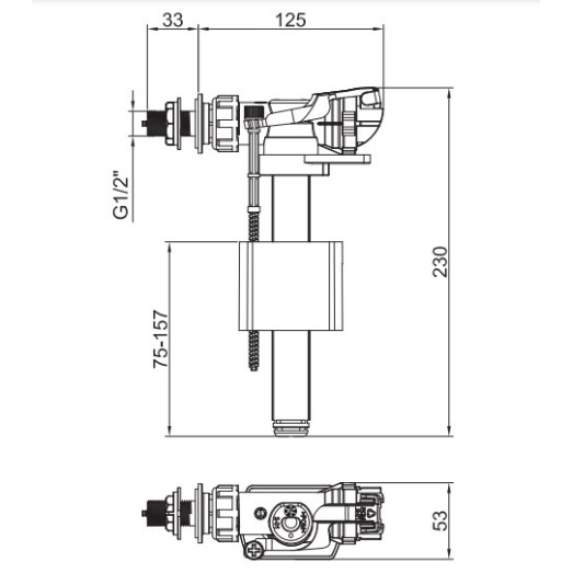 Арматура наповнювальна Koer KT-0105-1/2" з боковим підведенням, латунне різьблення 1/2" (KR5610)
