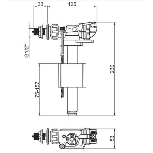 Арматура наполнительная Koer KT-0106-1/2" с боковой подводкой и пластиковой резьбой 1/2" (KR5336)