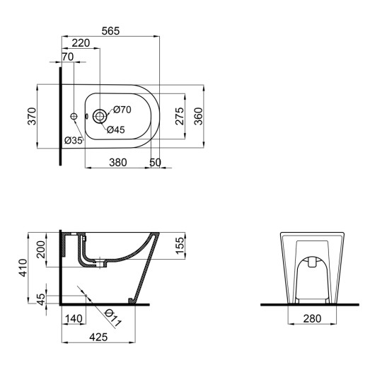 Біде підлогове Qtap Stork 560х360х410 White QT15443378W Біде підлогове Qtap Stork 560х360х410 White QT15443378W