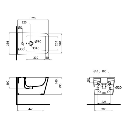 Біде підвісне Qtap Crow 520х360х290 White QT05555370W Біде підвісне Qtap Crow 520х360х290 White QT05555370W