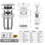 Донний клапан для раковини Koer PW-07-01 1 1/4'' з переливом автоматичний СLICK-СLACK (Колір хром) (KR5782)