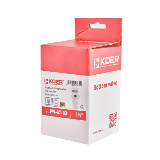 Донний клапан для раковини Koer PW-07-03 1 1/4'' з переливом автоматичний СLICK-СLACK (Колір білий) (KR5783)