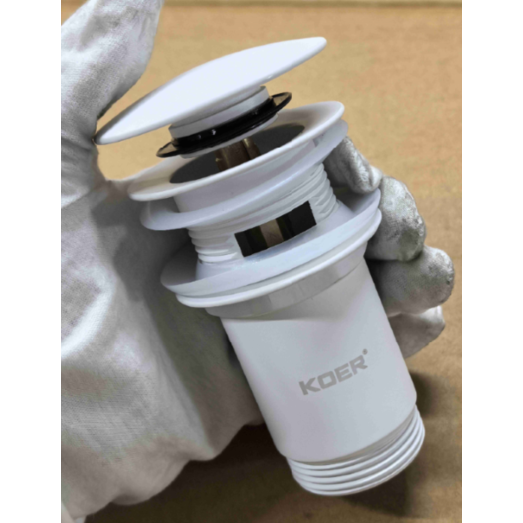 Донний клапан для раковини Koer PW-07-03 1 1/4'' з переливом автоматичний СLICK-СLACK (Колір білий) (KR5783)