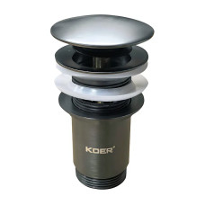 Донний клапан для раковини Koer PW-07-07 1 1/4" з переливом автоматичний CLICK-CLACK (Колір графіт) (KR6483)