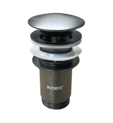 Донний клапан для раковини Koer PW-07-07 1 1/4" з переливом автоматичний CLICK-CLACK (Колір графіт) (KR6483)