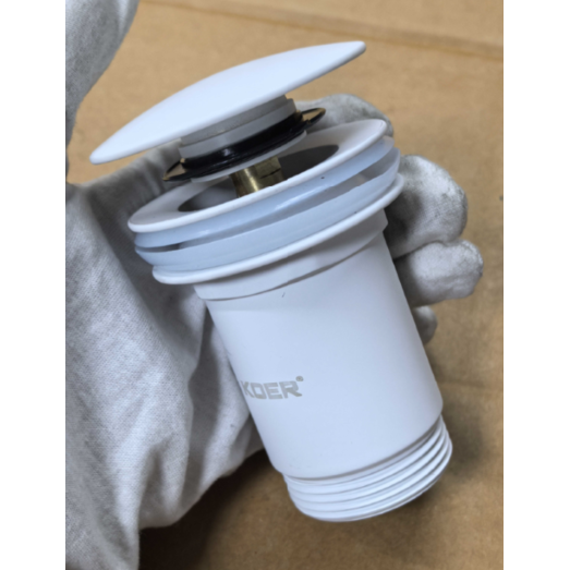 Донний клапан для раковини Koer PW-08-03 1 1/4'' без переливу автоматичний СLICK-СLACK (Колір білий) (KR5787)