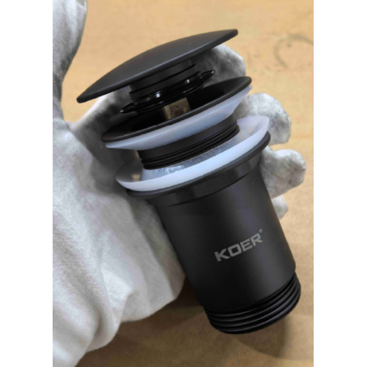 Донний клапан для раковини Koer PW-08-05 1 1/4" без переливу автоматичний СLICK-СLACK (Колір чорний) (KR5789)