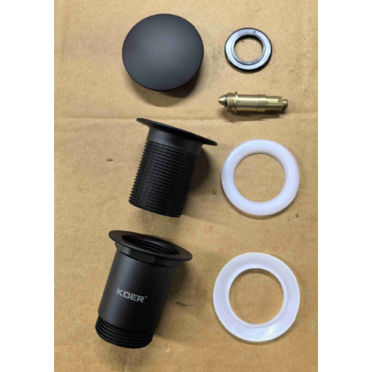 Донний клапан для раковини Koer PW-08-05 1 1/4" без переливу автоматичний СLICK-СLACK (Колір чорний) (KR5789)
