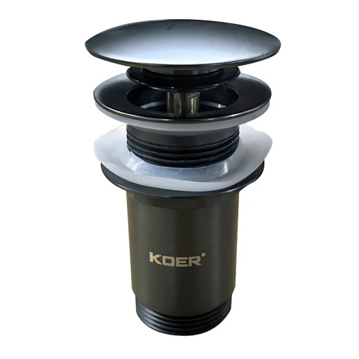 Донний клапан для раковини Koer PW-08-07 1 1/4" без переливу автоматичний CLICK-CLACK (Колір графіт) (KR6484)