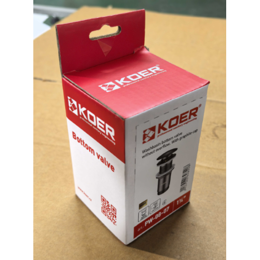 Донний клапан для раковини Koer PW-08-07 1 1/4" без переливу автоматичний CLICK-CLACK (Колір графіт) (KR6484)