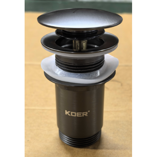Донний клапан для раковини Koer PW-08-07 1 1/4" без переливу автоматичний CLICK-CLACK (Колір графіт) (KR6484)
