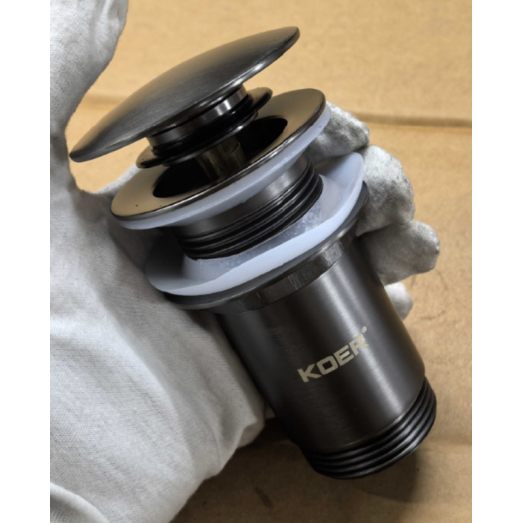Донний клапан для раковини Koer PW-08-07 1 1/4" без переливу автоматичний CLICK-CLACK (Колір графіт) (KR6484)