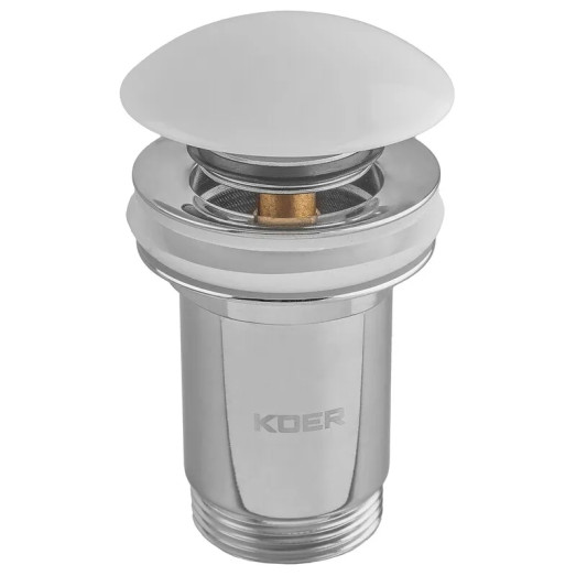 Донний клапан для раковини Koer PW-08-11 1 1/4'' без переливу СLICK-СLACK (Біла керамічна накладка) (KR5788)