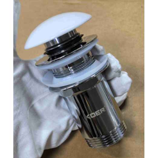 Донний клапан для раковини Koer PW-08-11 1 1/4'' без переливу СLICK-СLACK (Біла керамічна накладка) (KR5788)