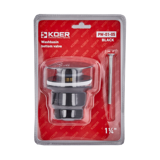 Донний клапан для умивальника Koer PW-01-05 1 1/4'' (кнопка) (Чорний) (KR3403)