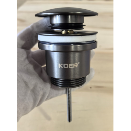 Донний клапан для раковини універсальний (з/без переливу) Koer PW-01-07 Click-Clack (Колір графітовий) 1 1/4" (KR3404)
