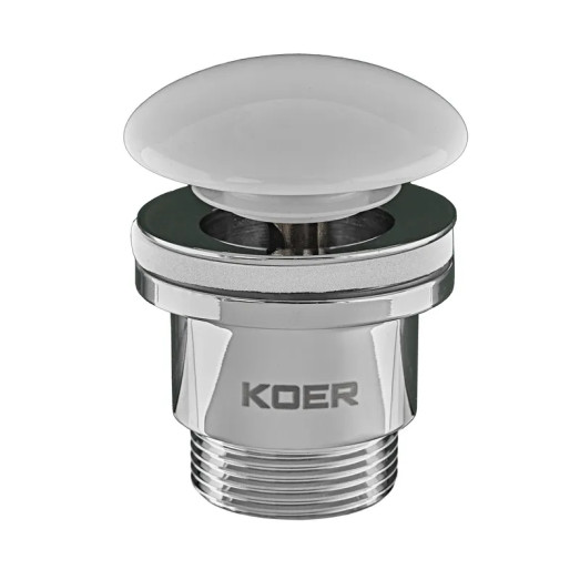 Донный клапан для умывальника Koer PW-01-11 1 1/4'' (Белая керамическая накладка) (KR3405)