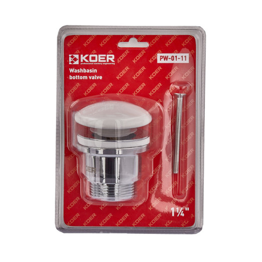 Донный клапан для умывальника Koer PW-01-11 1 1/4'' (Белая керамическая накладка) (KR3405)