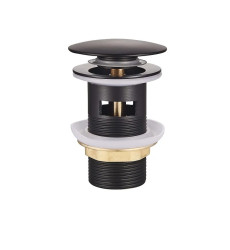 Донный клапан для умывальника с переливом Champion POP-UP-01 Black 1 1/4'' (кнопка) (CH0365)