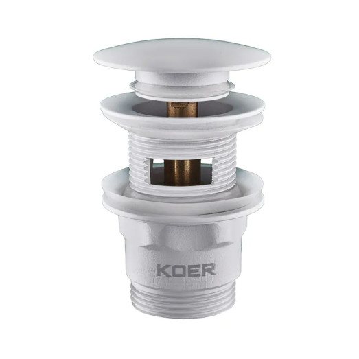 Донный клапан для умывальника с переливом Koer PW-03-03 1 1/4'' (Белый) (KR3395)