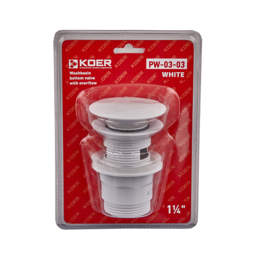 Донный клапан для умывальника с переливом Koer PW-03-03 1 1/4'' (Белый) (KR3395)