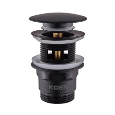 Донный клапан для умывальника с переливом Koer PW-03-05 1 1/4'' (кнопка) (Черный) (KR3396)