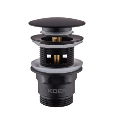 Донный клапан для умывальника с переливом Koer PW-03-05 1 1/4'' (кнопка) (Черный) (KR3396)