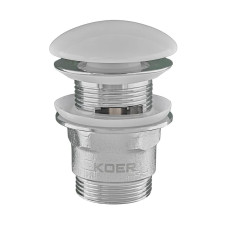 Донний клапан для раковини з переливом Koer PW-03-11 автоматичний Click-Clack (Біла керамічна накладка) 1 1/4'' (KR3397)