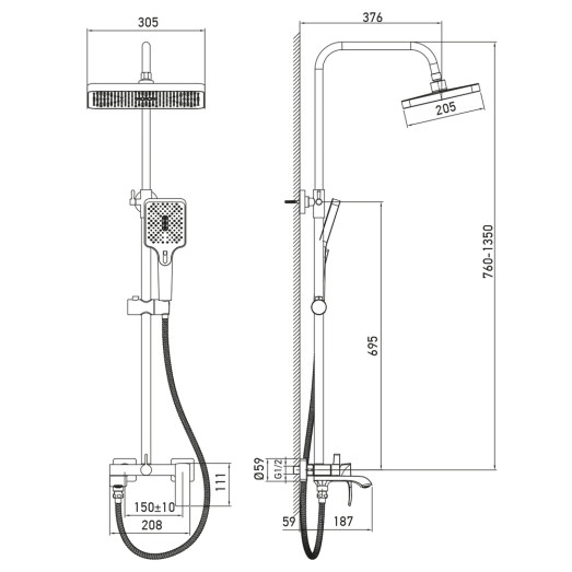 Душова колона зі змішувачем Haiba Monaco 009-J (HB9654)