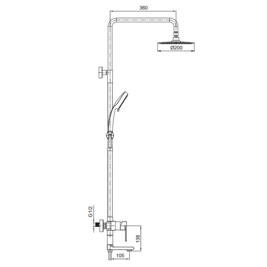 Душова колона зі змішувачем Koer KI-56015-02 колір нерж (KR4784)