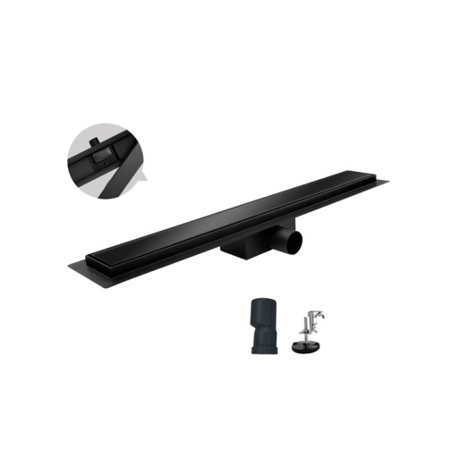 Душовий трап із нержавіючої сталі Koer FD08-70x700-GLASS Black 70x700мм зі скляною панеллю (KR5141)