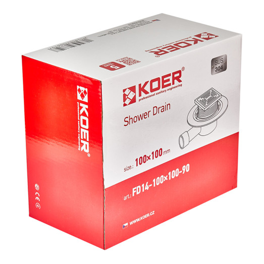 Душовий трап з нержавіючої сталі SUS304 Koer FD14-100x100-90 (AC0661)