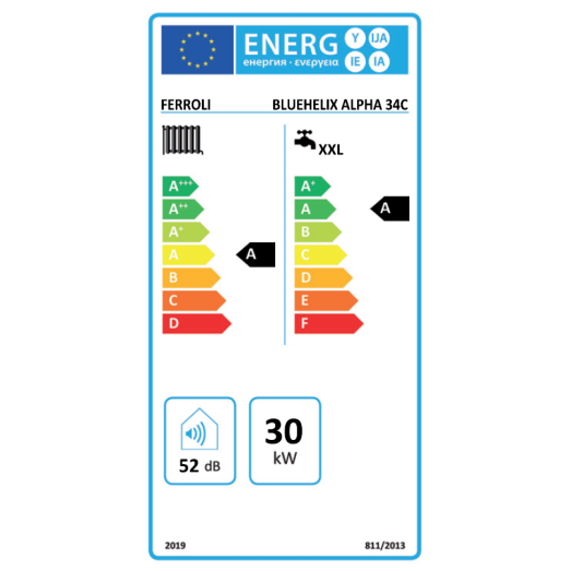 Двоконтурний конденсаційний котел Ferroli Bluehelix ALPHA 34C (0TPF7AWA)