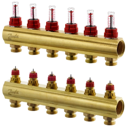 Колектор для теплої підлоги Danfoss FHF на 6 контурів з витратомірами 1"х3/4" (088U0526)
