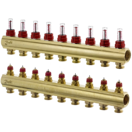 Колектор для теплої підлоги Danfoss FHF на 9 контурів з витратомірами 1"х3/4" (088U0529)