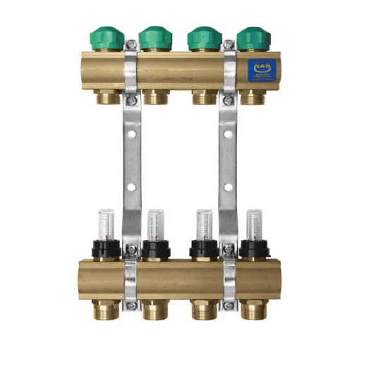 Колектор для теплої підлоги KAN (серія 75A) на 4 контури з витратомірами 1"х3/4" (1346157013, 75040A)