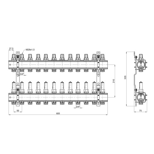 Колектор Icma 1" 12 виходів з витратомірами №K013 (87K013PU06)