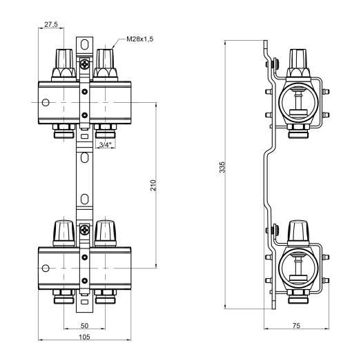 Коллектор Icma 1" 2 выхода без расходомера №K005 (87K005PG06)