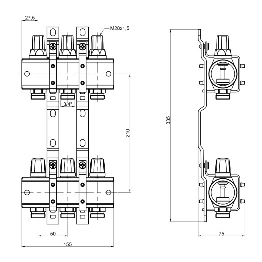 Коллектор Icma 1" 3 выхода без расходомера №K005 (87K005PH06)