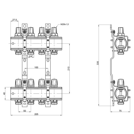 Коллектор Icma 1" 4 выхода без расходомера №K005 (87K005PJ06)