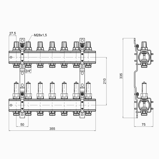 Коллектор Icma 1" 7 выходов с расходомерами №K013 (87K013PR06)