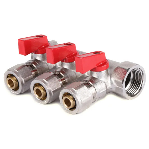 Коллектор с шаровыми кранами и фитингом 3/4"x1/2" 3 выхода Koer KR.1125-3 (KR2836)