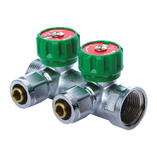 Коллектор вентильный с фитингом (евроконус) 3/4”x1/2" KOER KR.1121-2 (2 выхода)