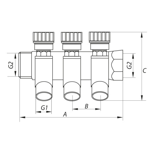 Колектор вентильний з фітингом Koer KR.1124-2 1"x2 ways (KR2832)