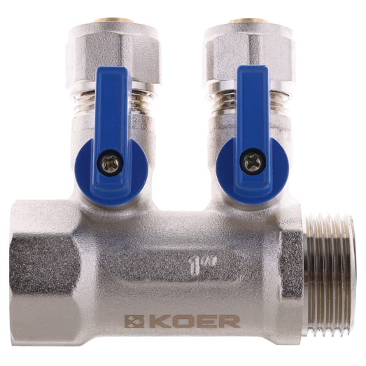 Колектор з кульовими кранами і фитингом 1"x1/2" 2 виходи Koer KR.1126-2 (KR2838)