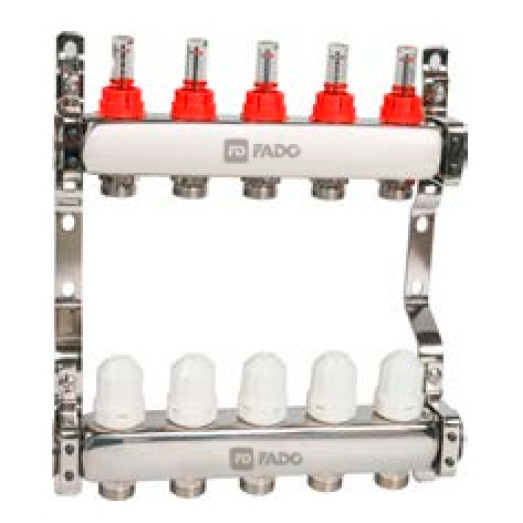 Колектор з нержавіючої сталі FADO з витратомірами 1"х3/4" 4 виходи (KRVS04)
