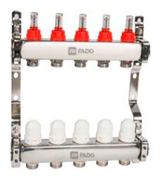 Колектор з нержавіючої сталі FADO з витратомірами 1"х3/4" 5 виходів (KRVS05)